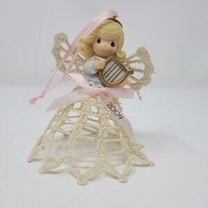 Precious Moments Graced w/ LACE Lace Ornament-Harp Angel 2004 Vintage Christmas